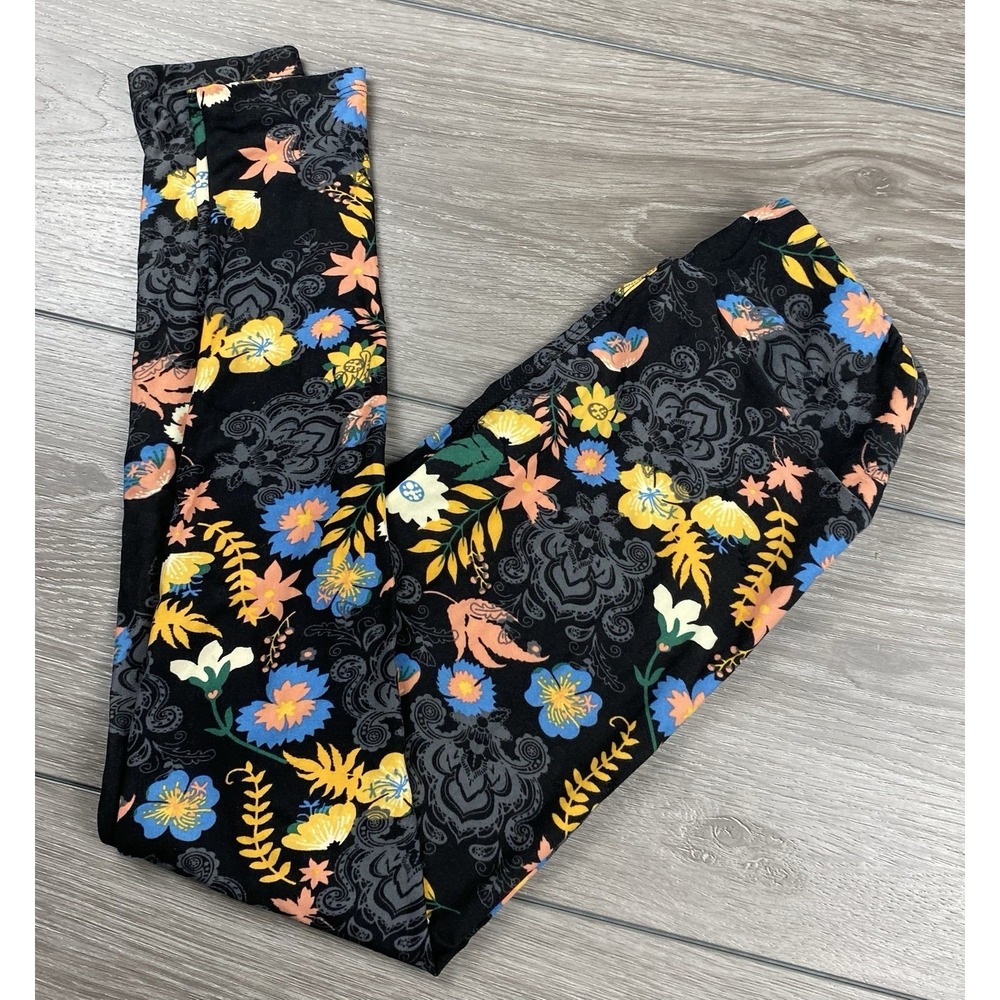 Lularoe Women's Pull On Floral Pattern Leggings Black One Size